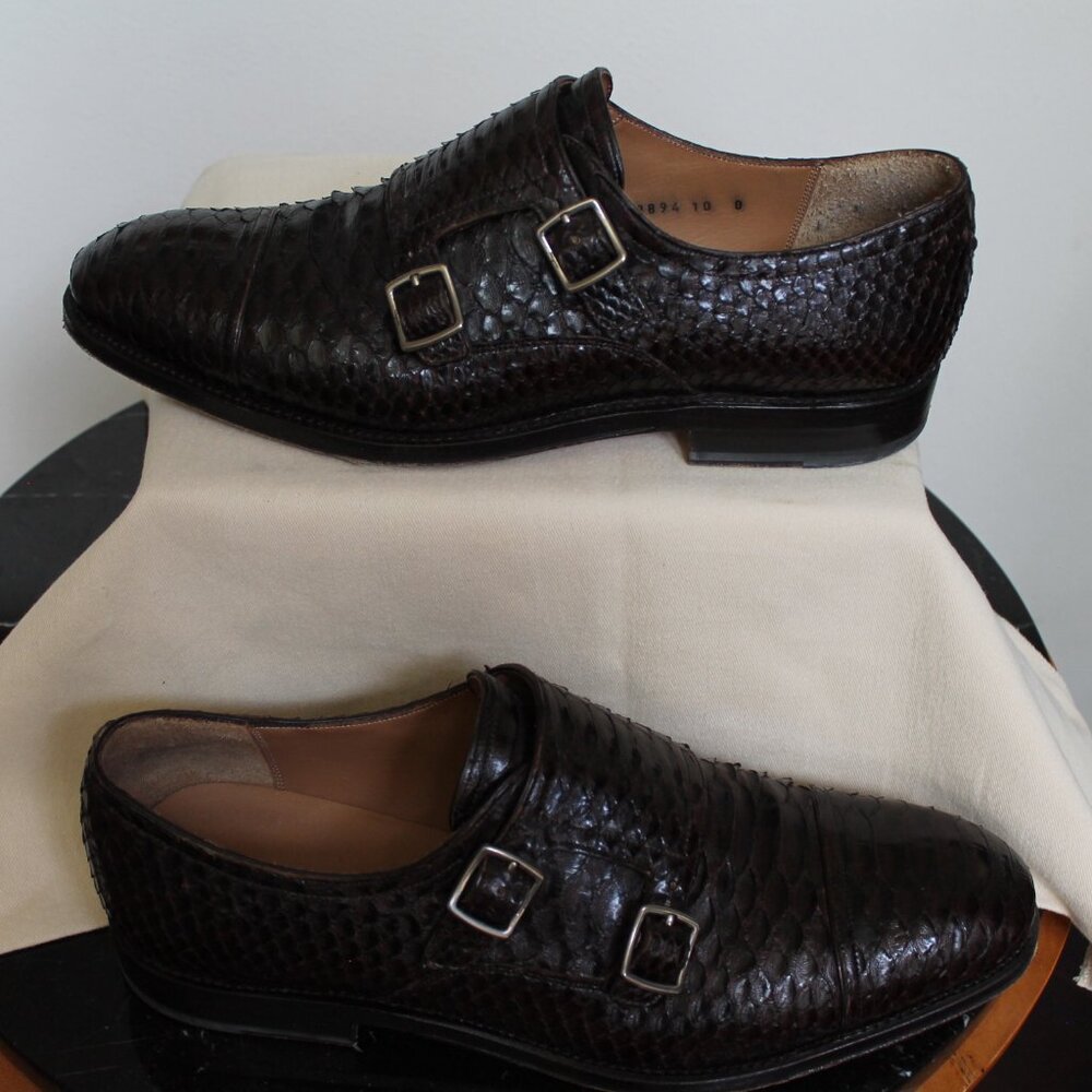 Salvatore Ferragamo Men's dark brown Snakeskin Tramezza Buckle-Ups US size 11